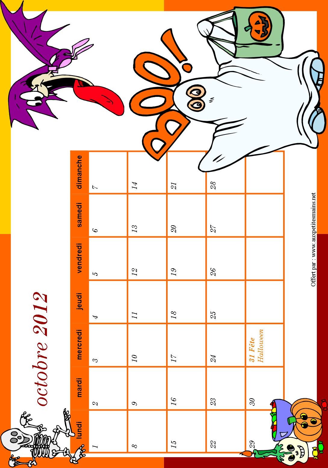 Calendrier d'Octobre
